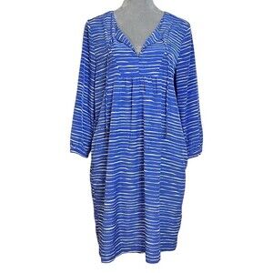 GAP Shift Dress Women’s M Blue Striped V-Neck Spring Summer Beachy Brunch